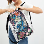 Blue Japanese Dragon Tattoo Print Drawstring Backpack