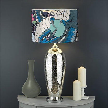Blue Japanese Dragon Tattoo Print Drum Lamp Shade