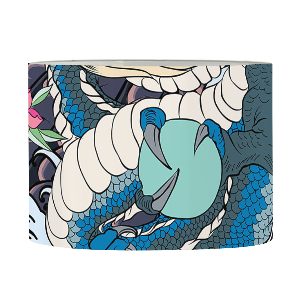 Blue Japanese Dragon Tattoo Print Drum Lamp Shade