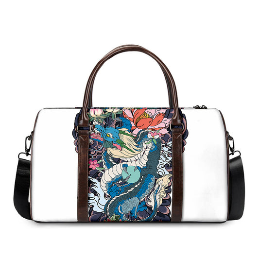 Blue Japanese Dragon Tattoo Print Duffle Bag