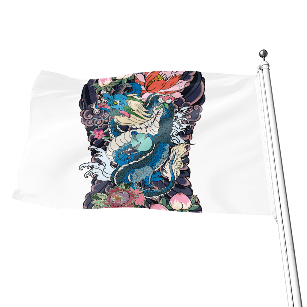 Blue Japanese Dragon Tattoo Print Flag