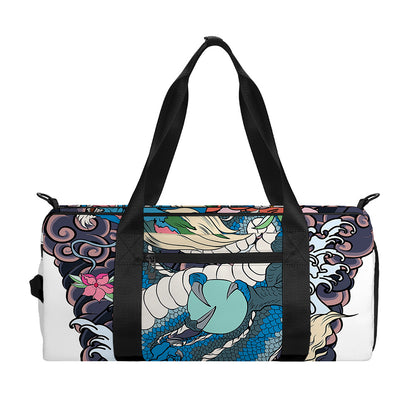 Blue Japanese Dragon Tattoo Print Gym Bag