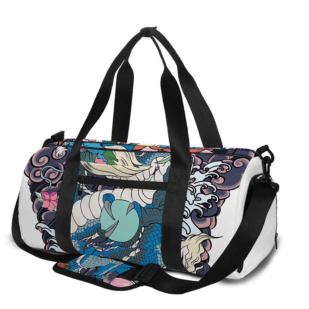 Blue Japanese Dragon Tattoo Print Gym Bag
