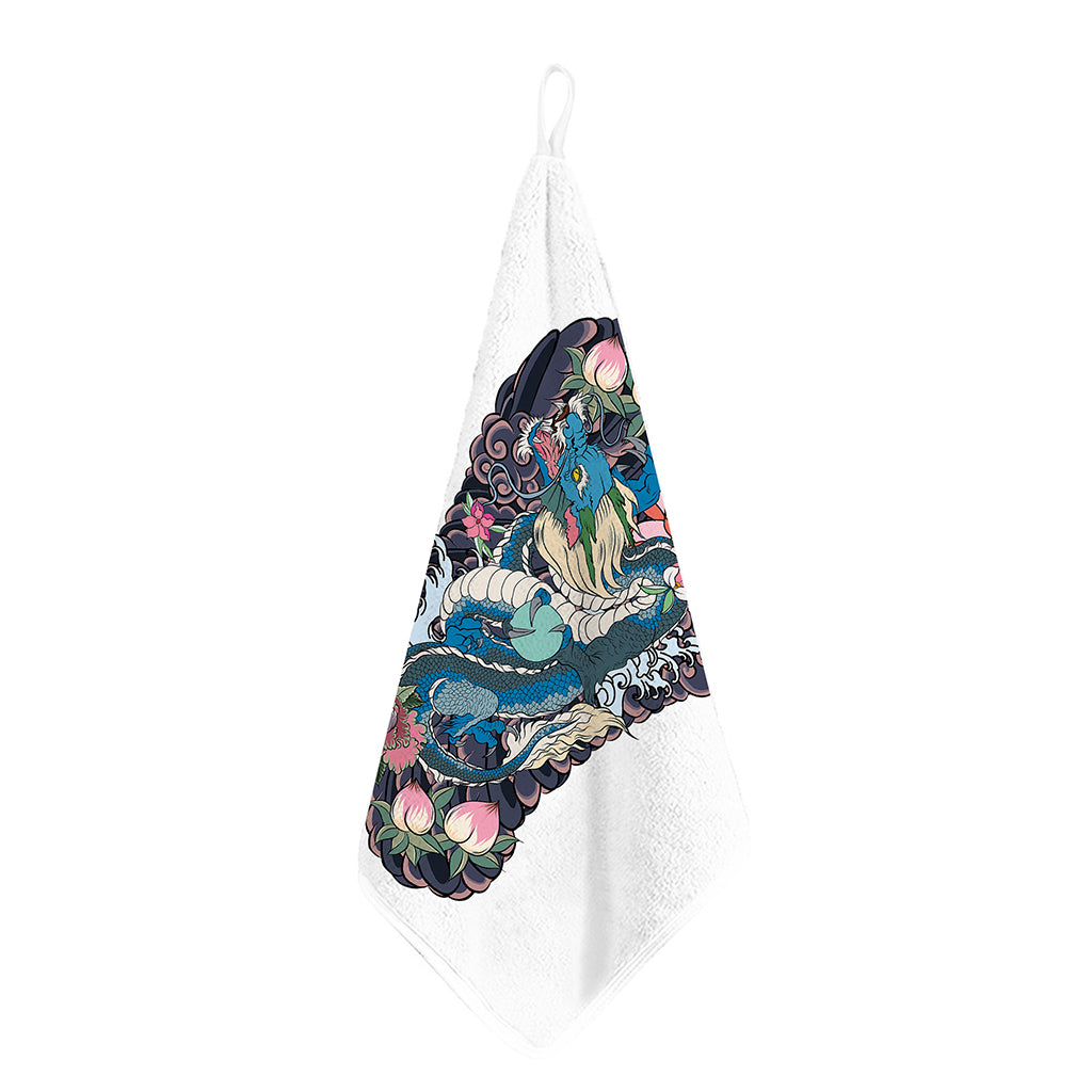 Blue Japanese Dragon Tattoo Print Hand Towel