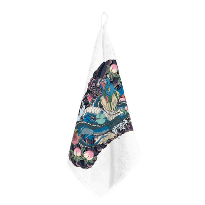 Blue Japanese Dragon Tattoo Print Hand Towel