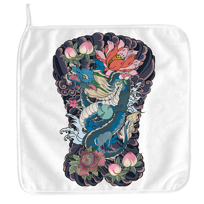 Blue Japanese Dragon Tattoo Print Hand Towel
