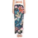 Blue Japanese Dragon Tattoo Print High Slit Maxi Skirt