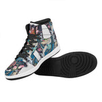 Blue Japanese Dragon Tattoo Print High Top Leather Sneakers