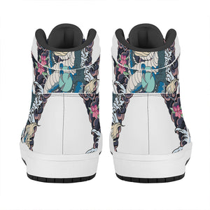 Blue Japanese Dragon Tattoo Print High Top Leather Sneakers