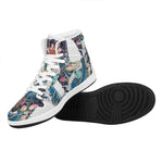 Blue Japanese Dragon Tattoo Print High Top Leather Sneakers