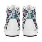 Blue Japanese Dragon Tattoo Print High Top Leather Sneakers