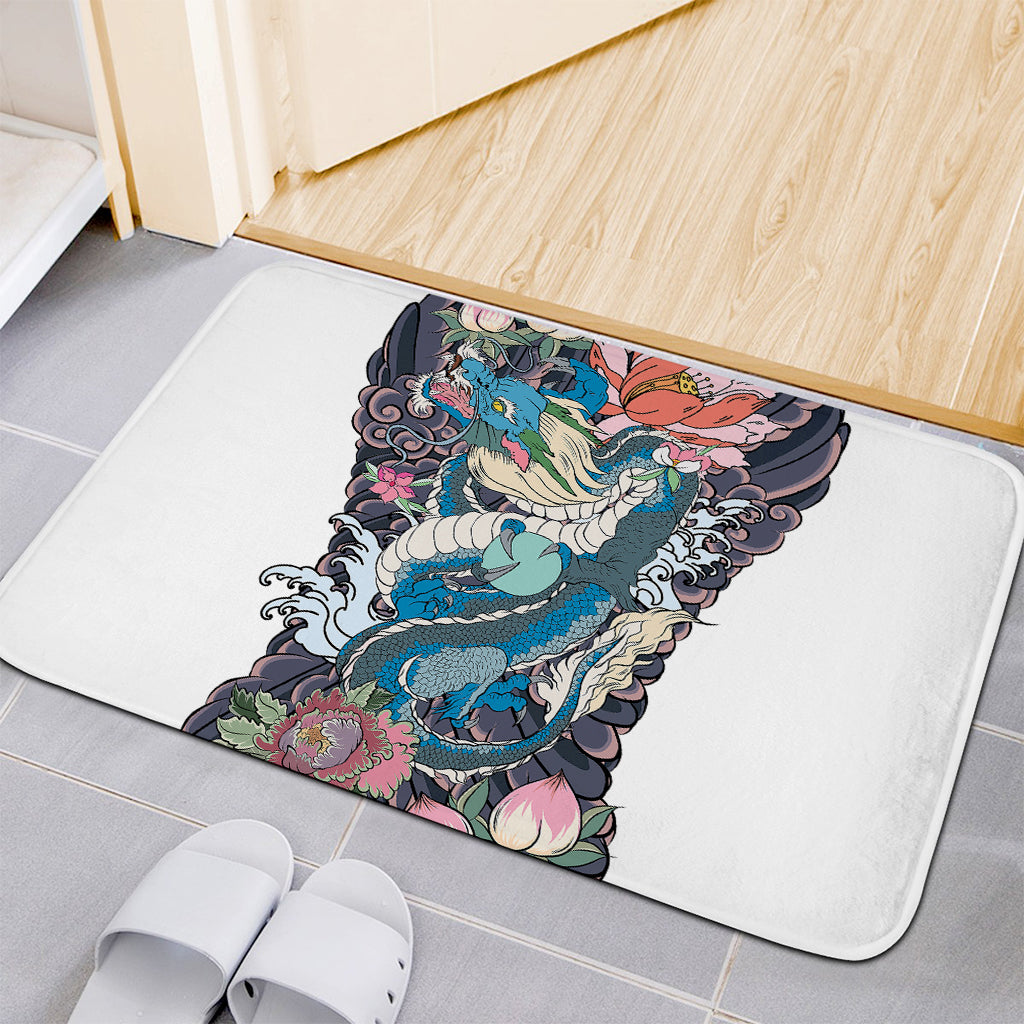 Blue Japanese Dragon Tattoo Print Indoor Door Mat