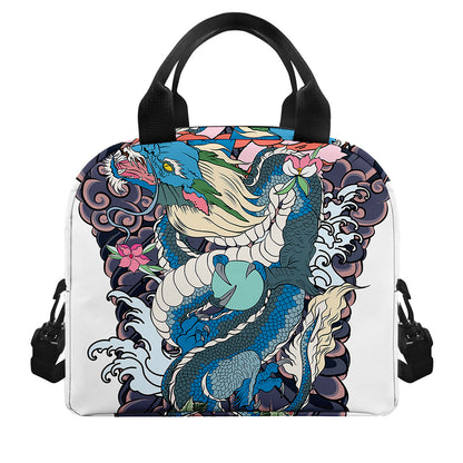 Blue Japanese Dragon Tattoo Print Insulated Lunch Bag