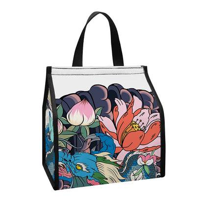 Blue Japanese Dragon Tattoo Print Insulated Lunch Tote