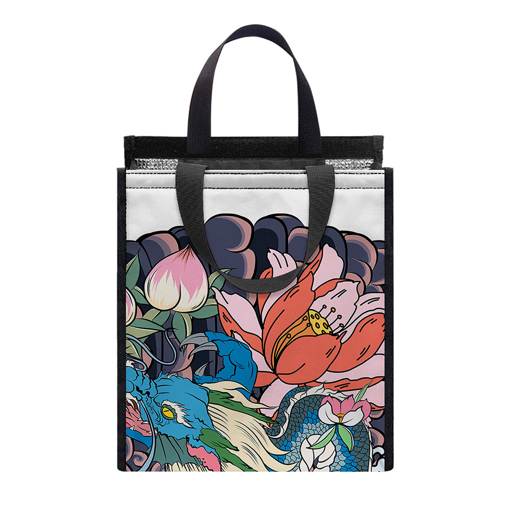 Blue Japanese Dragon Tattoo Print Insulated Lunch Tote