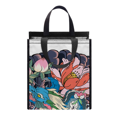 Blue Japanese Dragon Tattoo Print Insulated Lunch Tote