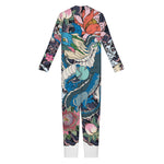 Blue Japanese Dragon Tattoo Print Jumpsuit