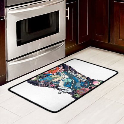Blue Japanese Dragon Tattoo Print Kitchen Mat