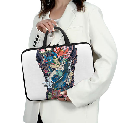 Blue Japanese Dragon Tattoo Print Laptop Sleeve With Handle