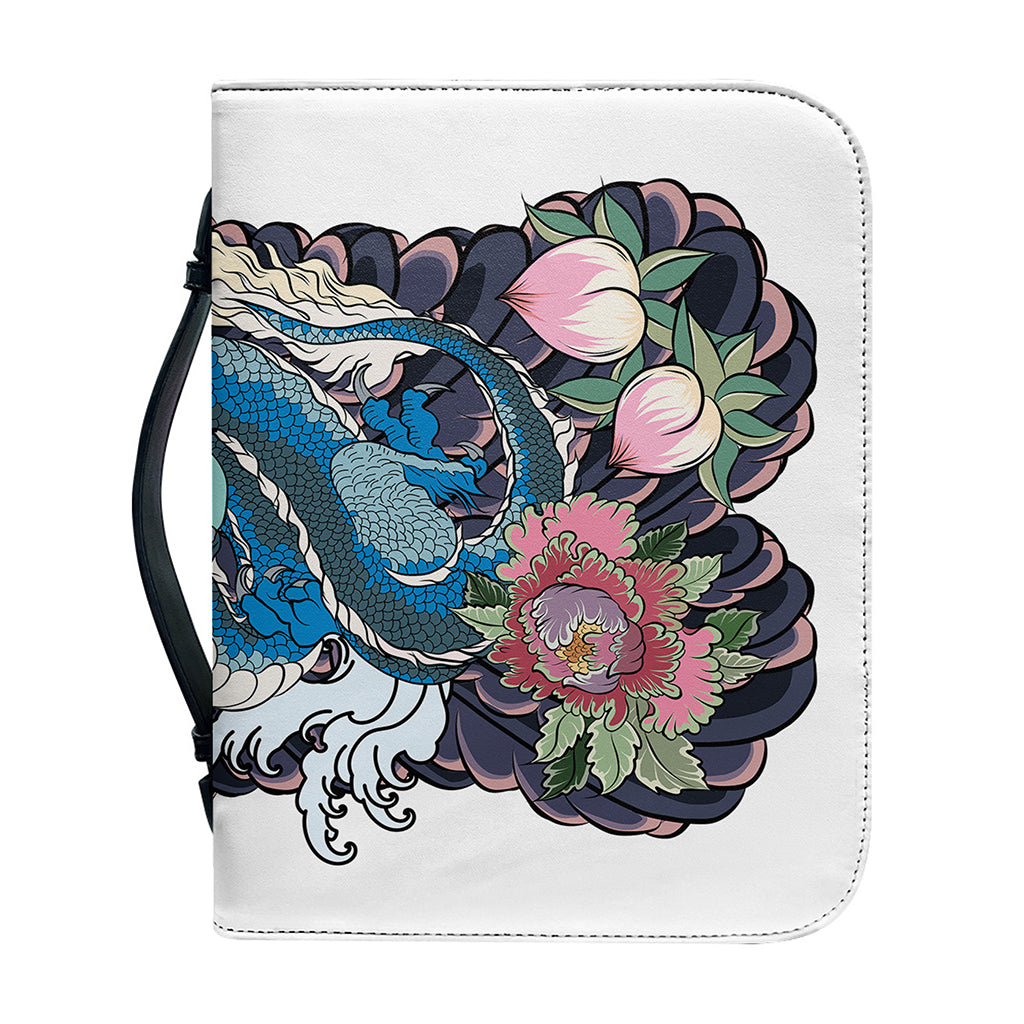Blue Japanese Dragon Tattoo Print Leather Bible Cover