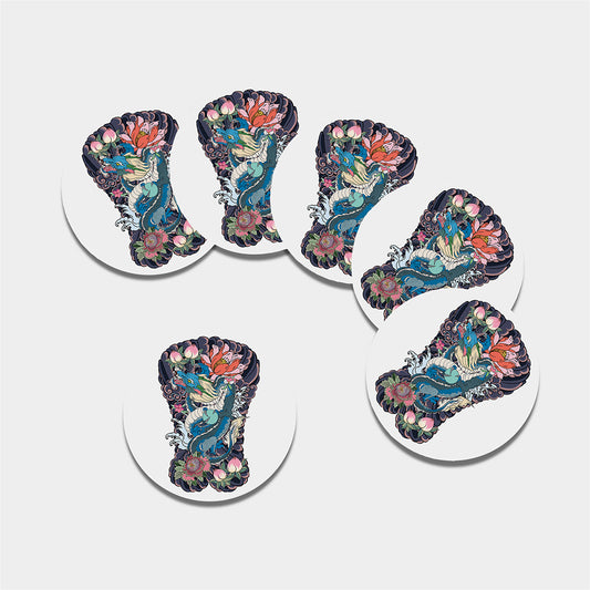 Blue Japanese Dragon Tattoo Print Leather Coaster Set