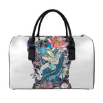 Blue Japanese Dragon Tattoo Print Leather Duffle Bag