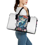 Blue Japanese Dragon Tattoo Print Leather Duffle Bag