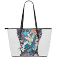 Blue Japanese Dragon Tattoo Print Leather Tote Bag With Zipper
