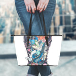 Blue Japanese Dragon Tattoo Print Leather Tote Bag