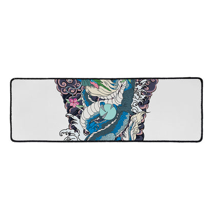 Blue Japanese Dragon Tattoo Print Long Kitchen Mat