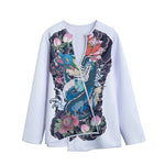 Blue Japanese Dragon Tattoo Print Long Sleeve Short Coat