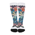 Blue Japanese Dragon Tattoo Print Long Socks