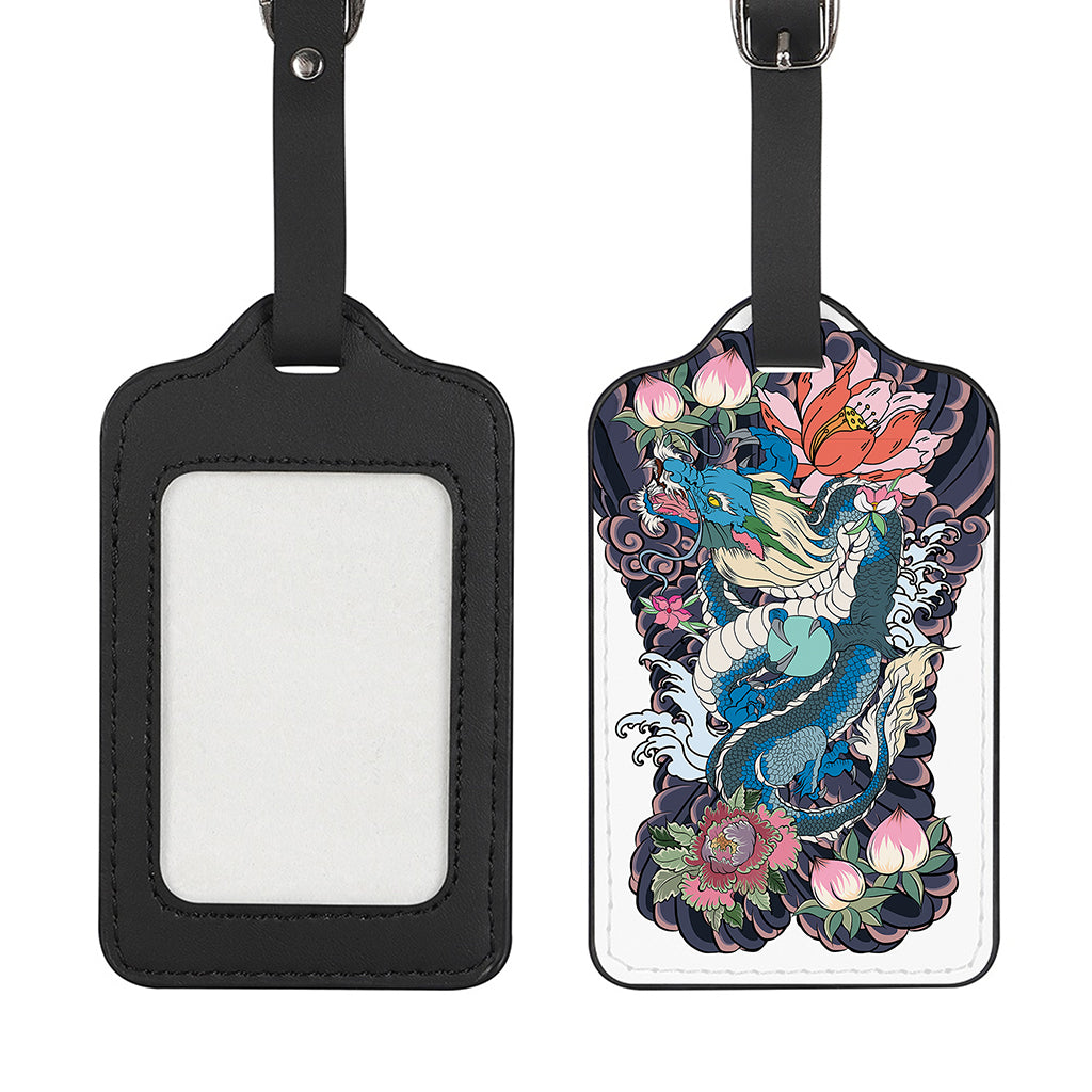 Blue Japanese Dragon Tattoo Print Luggage Tag