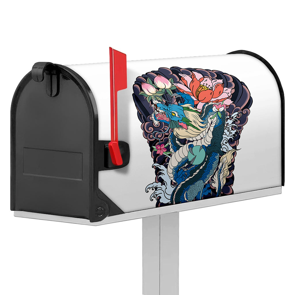 Blue Japanese Dragon Tattoo Print Mailbox Cover