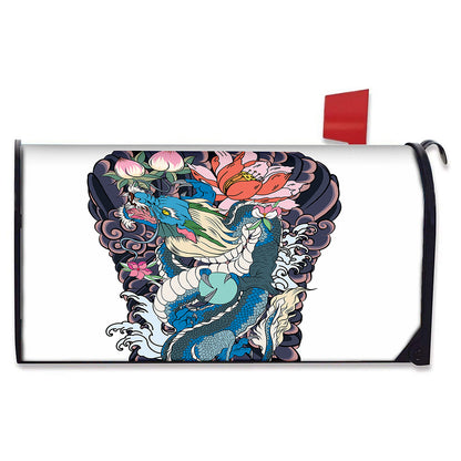 Blue Japanese Dragon Tattoo Print Mailbox Cover