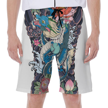 Blue Japanese Dragon Tattoo Print Men's Beach Shorts
