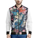 Blue Japanese Dragon Tattoo Print Men's Bomber Jacket