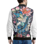 Blue Japanese Dragon Tattoo Print Men's Bomber Jacket