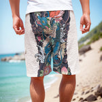 Blue Japanese Dragon Tattoo Print Men's Cargo Shorts