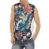 Blue Japanese Dragon Tattoo Print Men's Fitness Tank Top