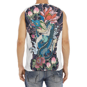 Blue Japanese Dragon Tattoo Print Men's Fitness Tank Top