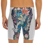 Blue Japanese Dragon Tattoo Print Men's Long Boxer Briefs