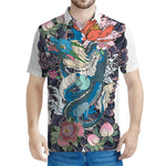 Blue Japanese Dragon Tattoo Print Men's Polo Shirt