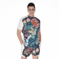 Blue Japanese Dragon Tattoo Print Men's Romper