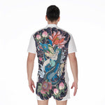 Blue Japanese Dragon Tattoo Print Men's Rompers