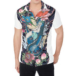 Blue Japanese Dragon Tattoo Print Men's Shirt