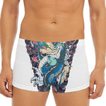 Blue Japanese Dragon Tattoo Print Men's Short Boxer Briefs