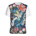 Blue Japanese Dragon Tattoo Print Men's Athletic T-Shirt
