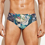 Blue Japanese Dragon Tattoo Print Men's Swim Briefs