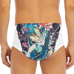 Blue Japanese Dragon Tattoo Print Men's Triangle Swim Briefs